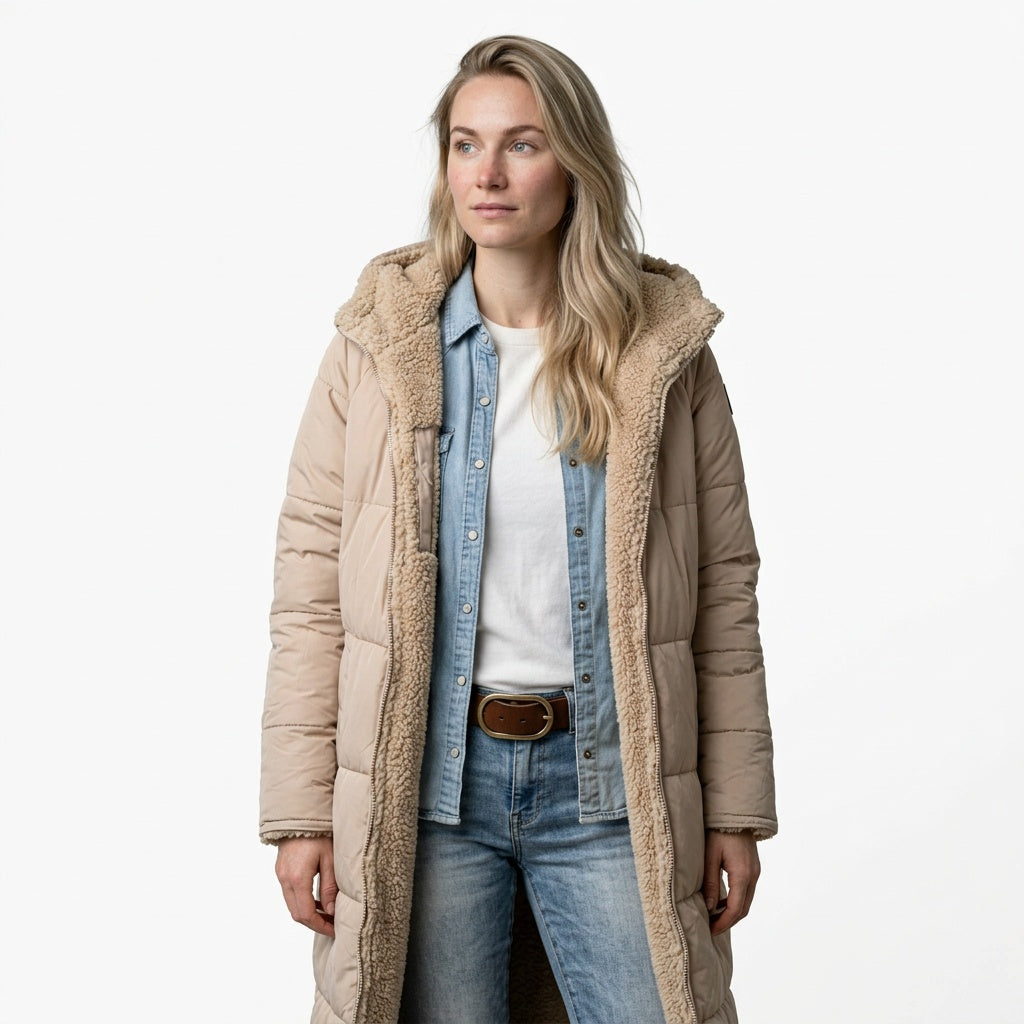 Lang frakke dame vendbar beige