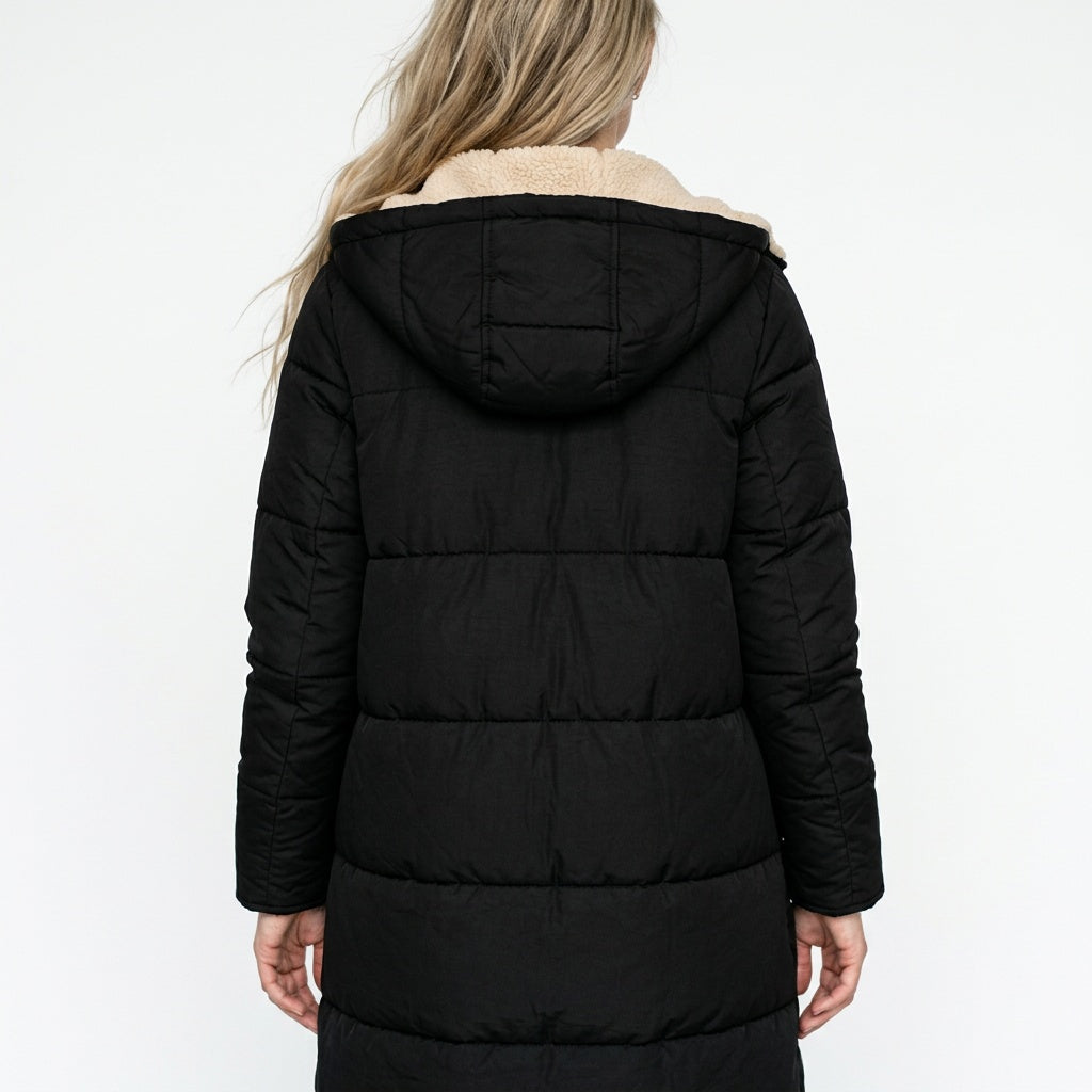 Lang frakke dame vendbar sort set bagfra