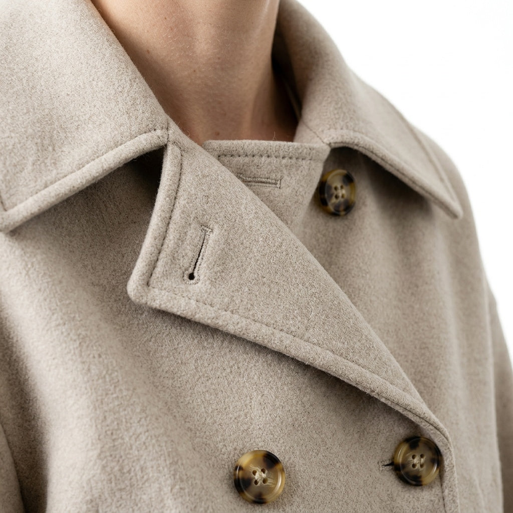 Jakke dame dobbeltknappet beige detalje af revers og knapper