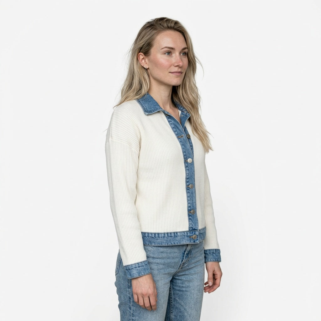 Lang overgangsjakke dame hvid set fra siden