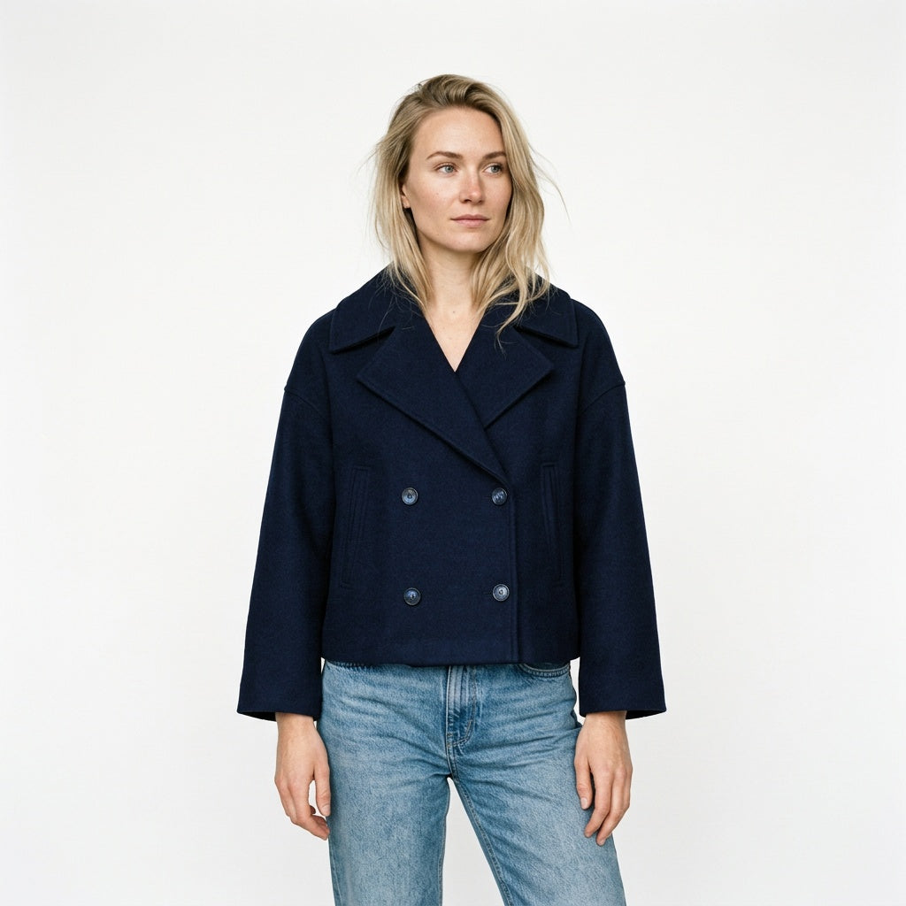 Jakke dame dobbeltknappet marineblå