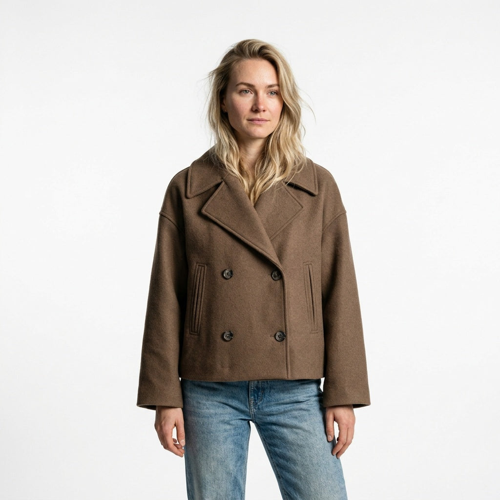 Jakke dame dobbeltknappet brun